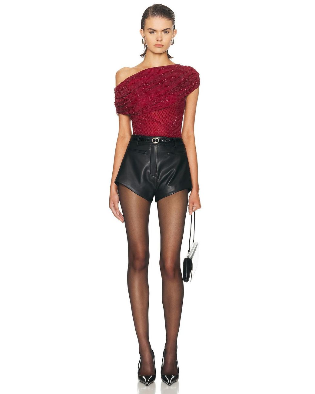 Self-Portrait Red Rhinestone Drape Top