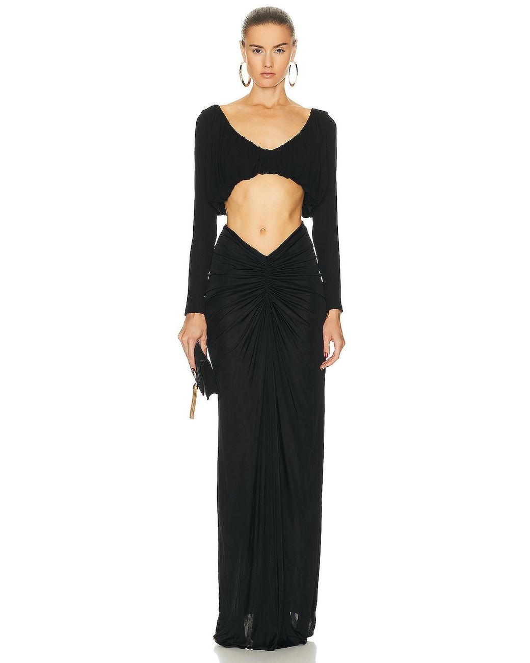 Saint Laurent Black Draped V-neck Top