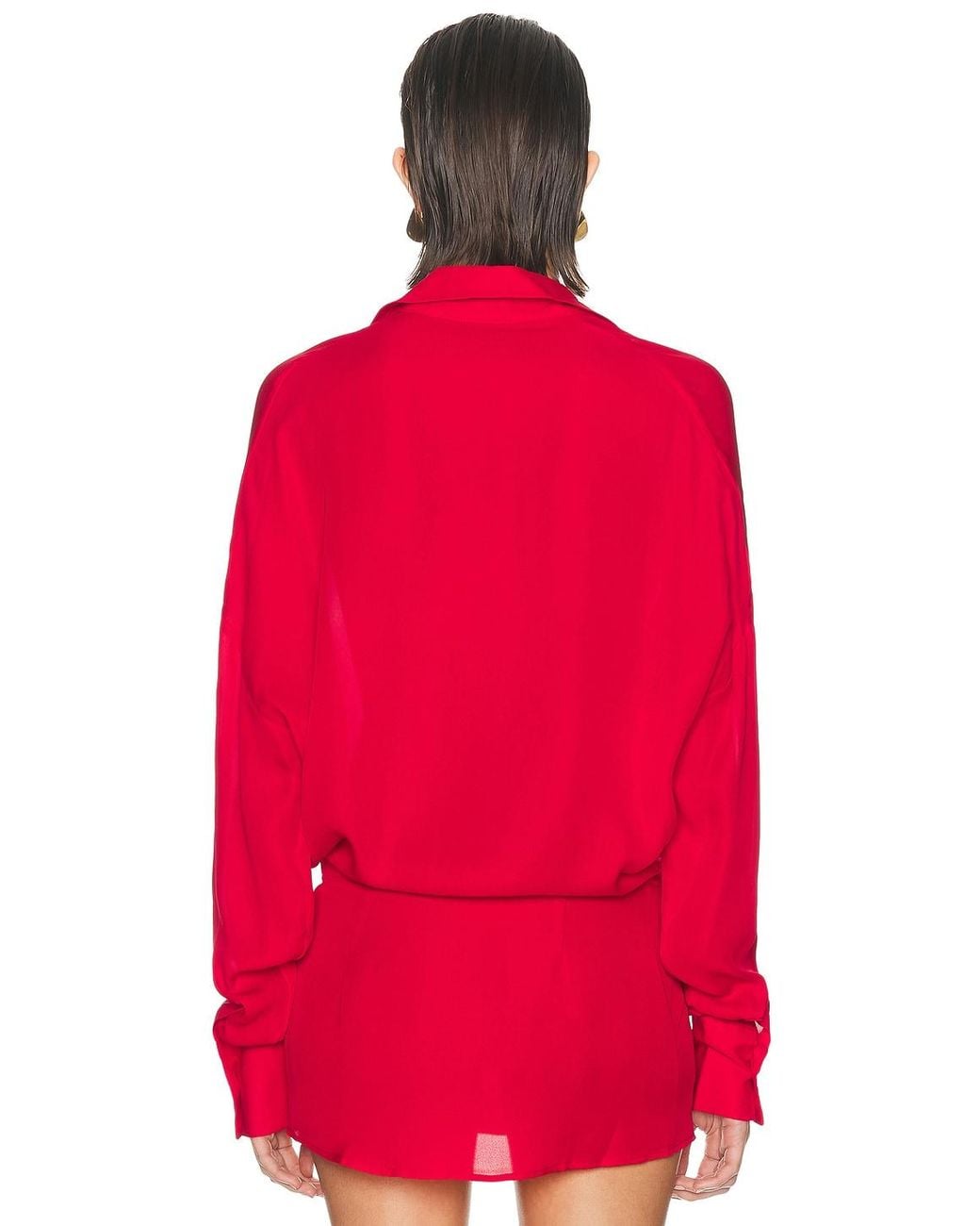 Monot Red Drape Front Silk Blouse