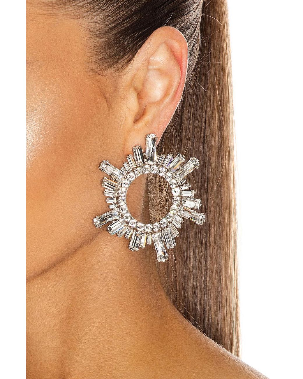 - Save 10% White AMINA MUADDI Begum Crystal Earrings in Silver Womens Earrings and ear cuffs AMINA MUADDI Earrings and ear cuffs 