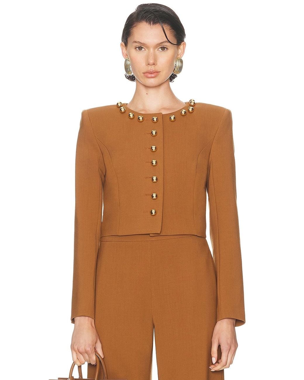 Carolina Herrera Brown Collarless Cropped Jacket