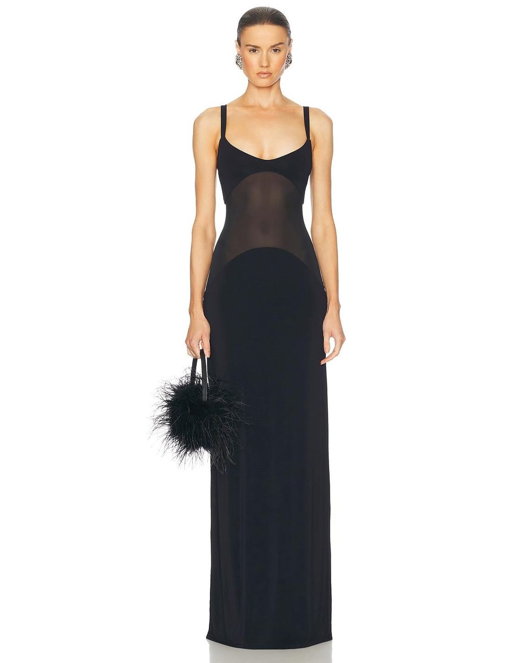 chinese dress ladies Helsa Sheer Deep V Long Slip Dress - Passion