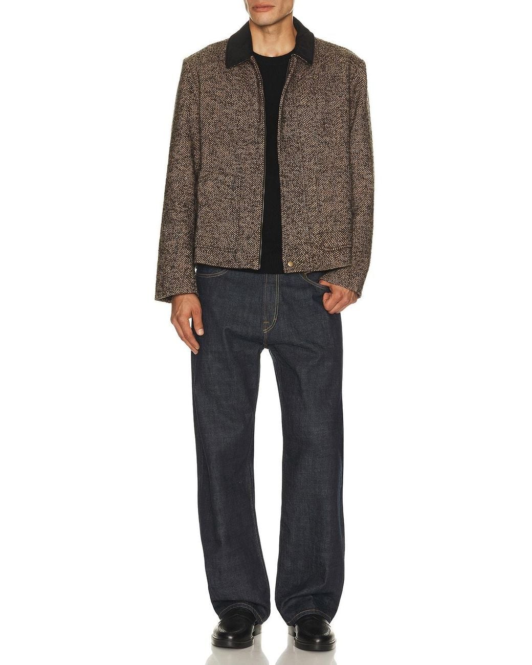 Percival Brown Herringbone Boxy Cropped Jacket for men
