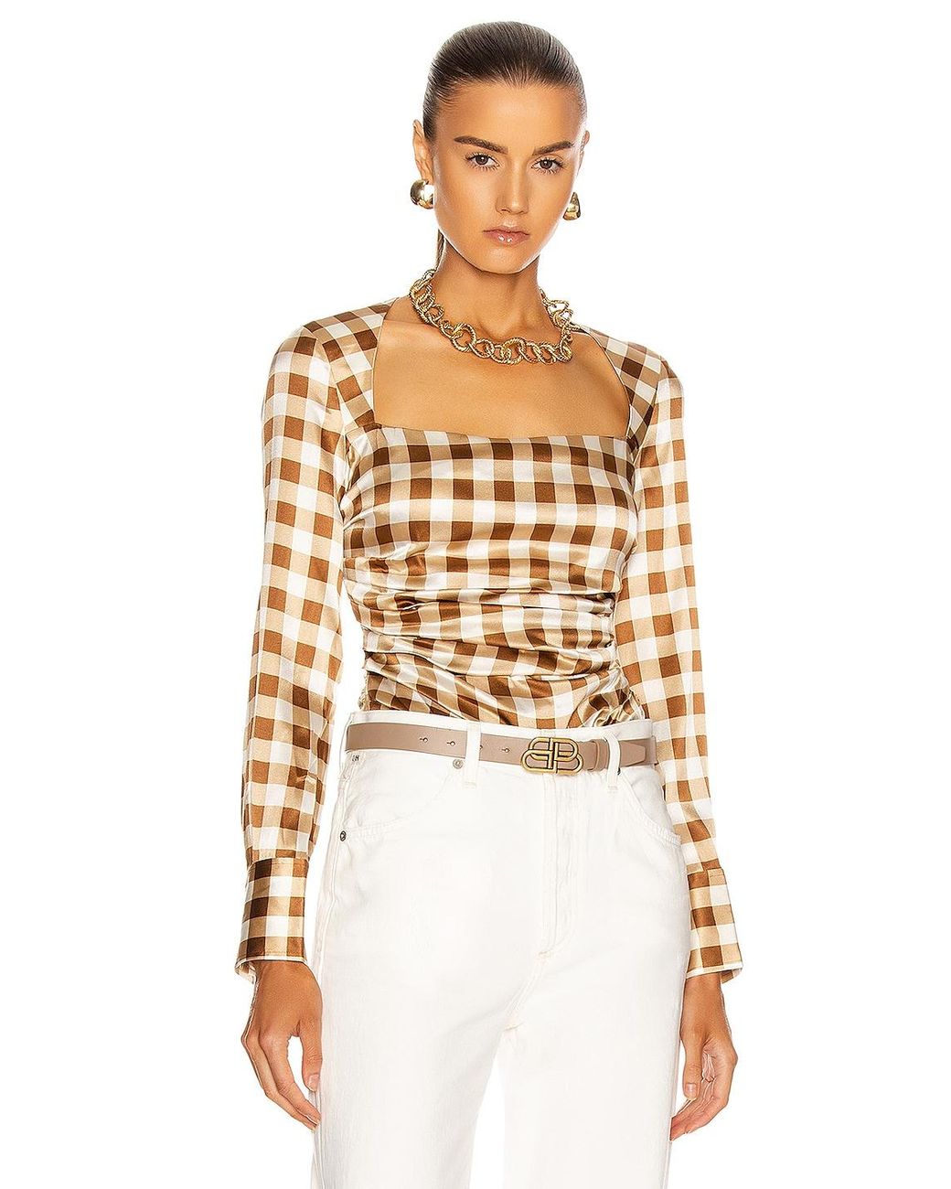 Ganni Silk Stretch Satin Top | Lyst