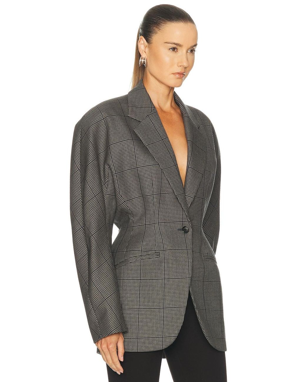 Mugler Gray Grid Wool Jacket