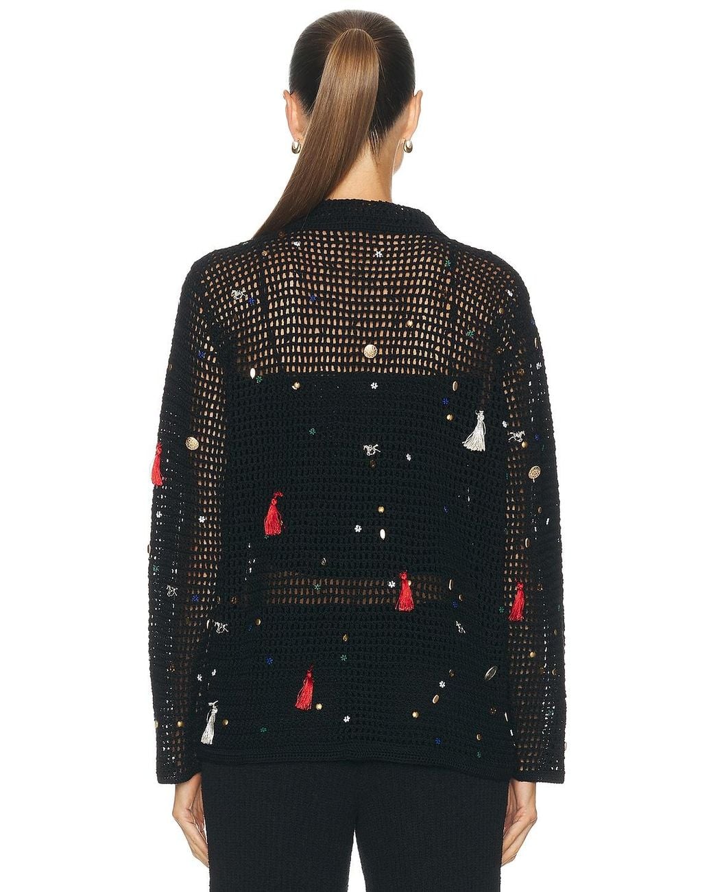 Bode Black Crochet Charm Shirt