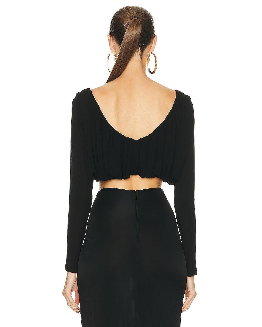 Saint Laurent Black Draped V-neck Top