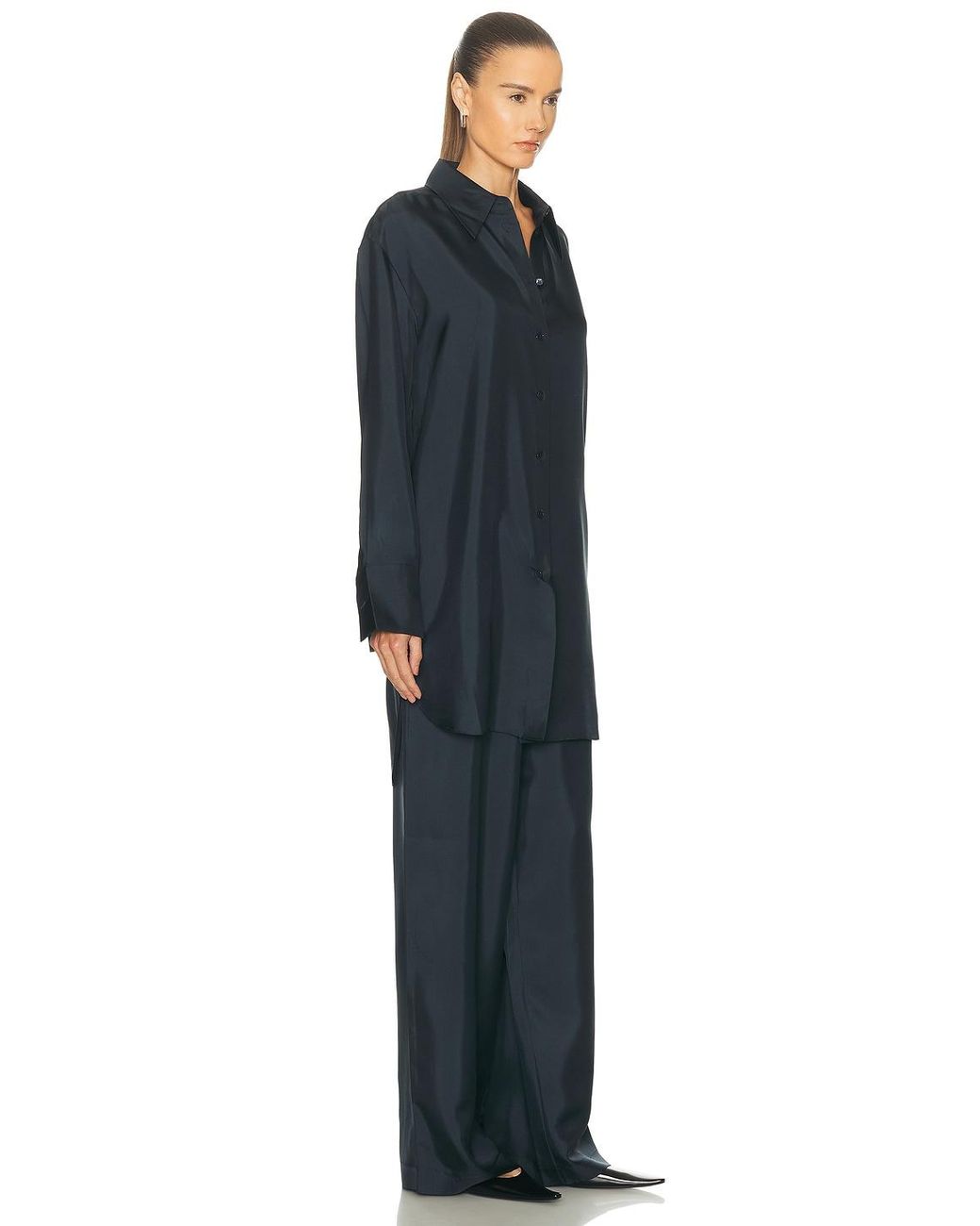 Rohe Blue Oversized Silk Button Down Top