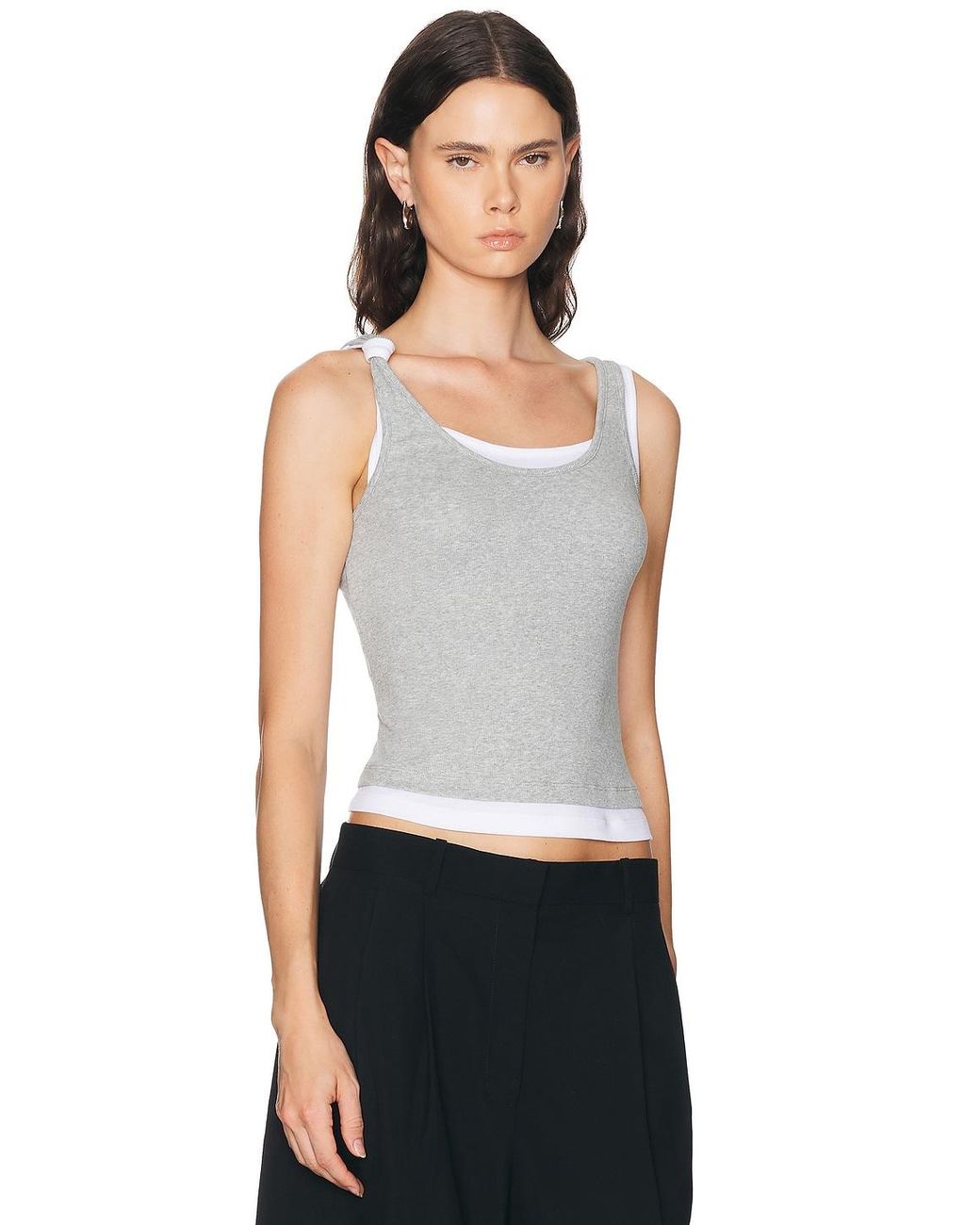 Mimchik White Double Layer Knotted Tank Top
