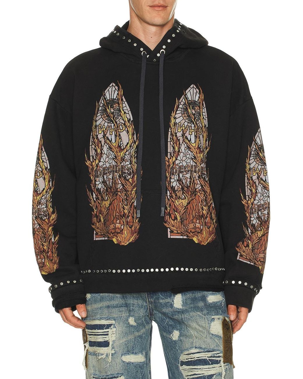 Who Decides War Black Hardware Hooded Pullover for men