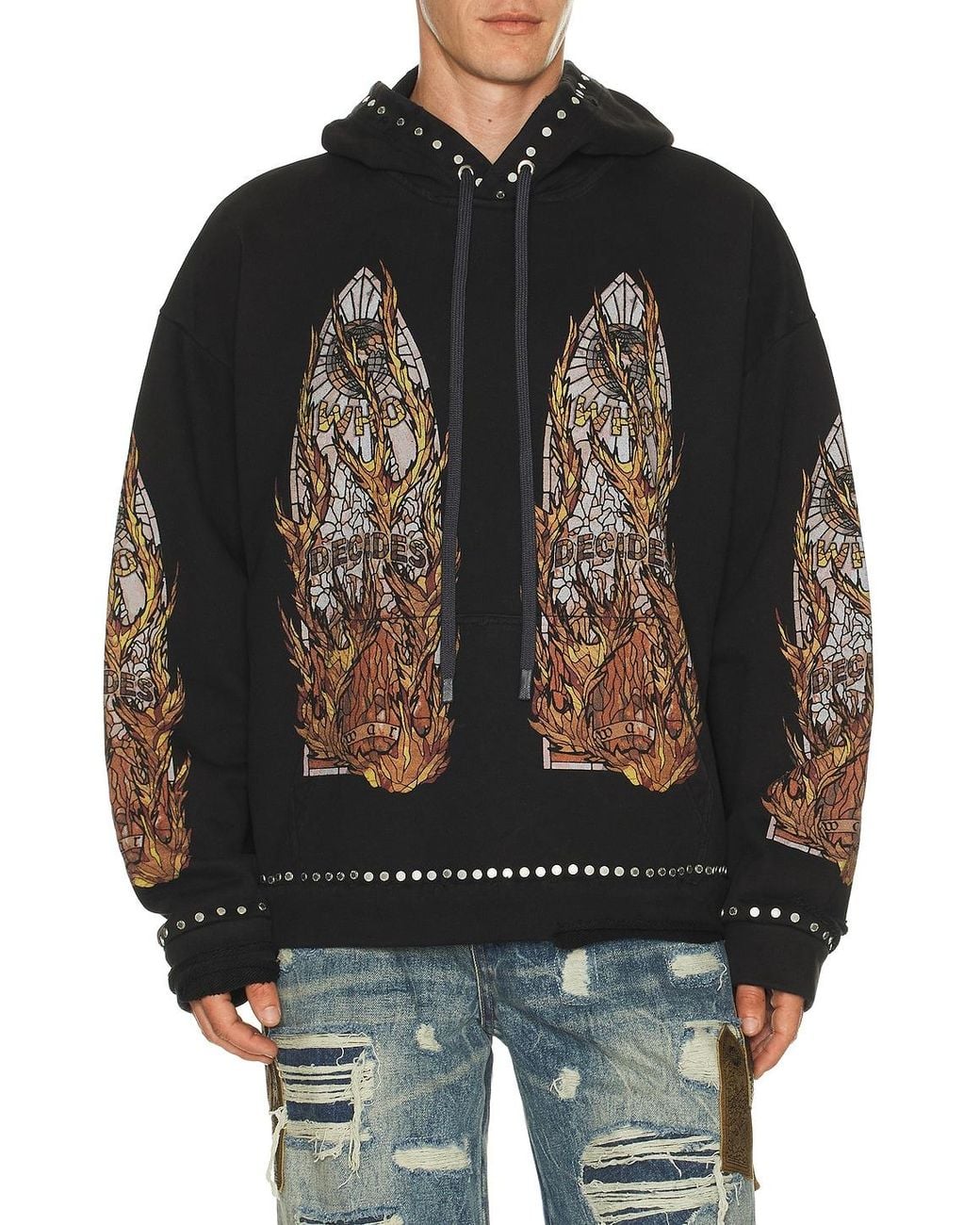 Who Decides War Black Hardware Hooded Pullover for men