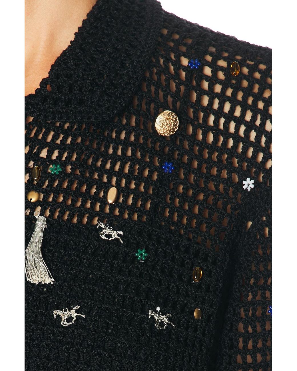 Bode Black Crochet Charm Shirt