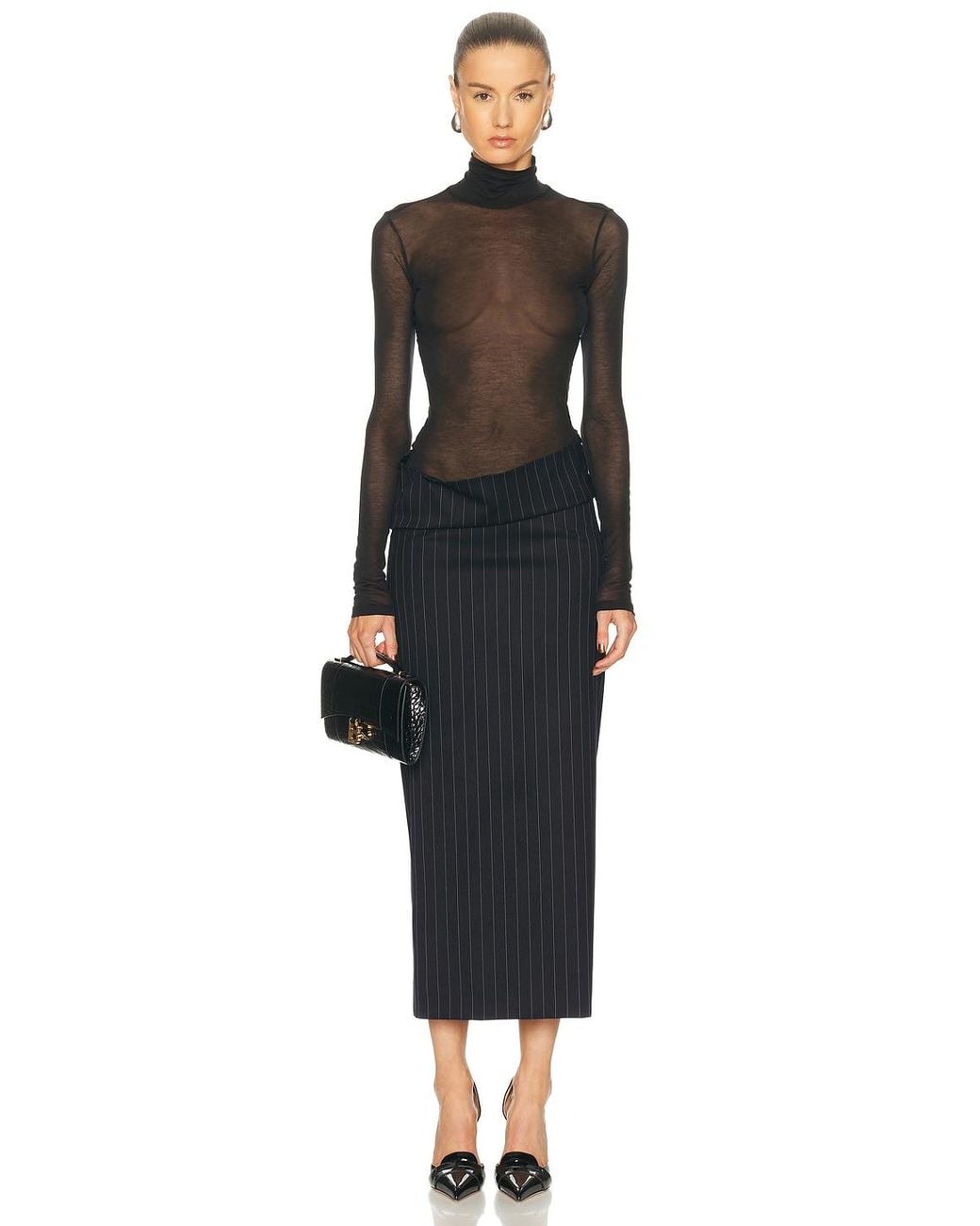 Mugler Black Turtleneck Jersey Top