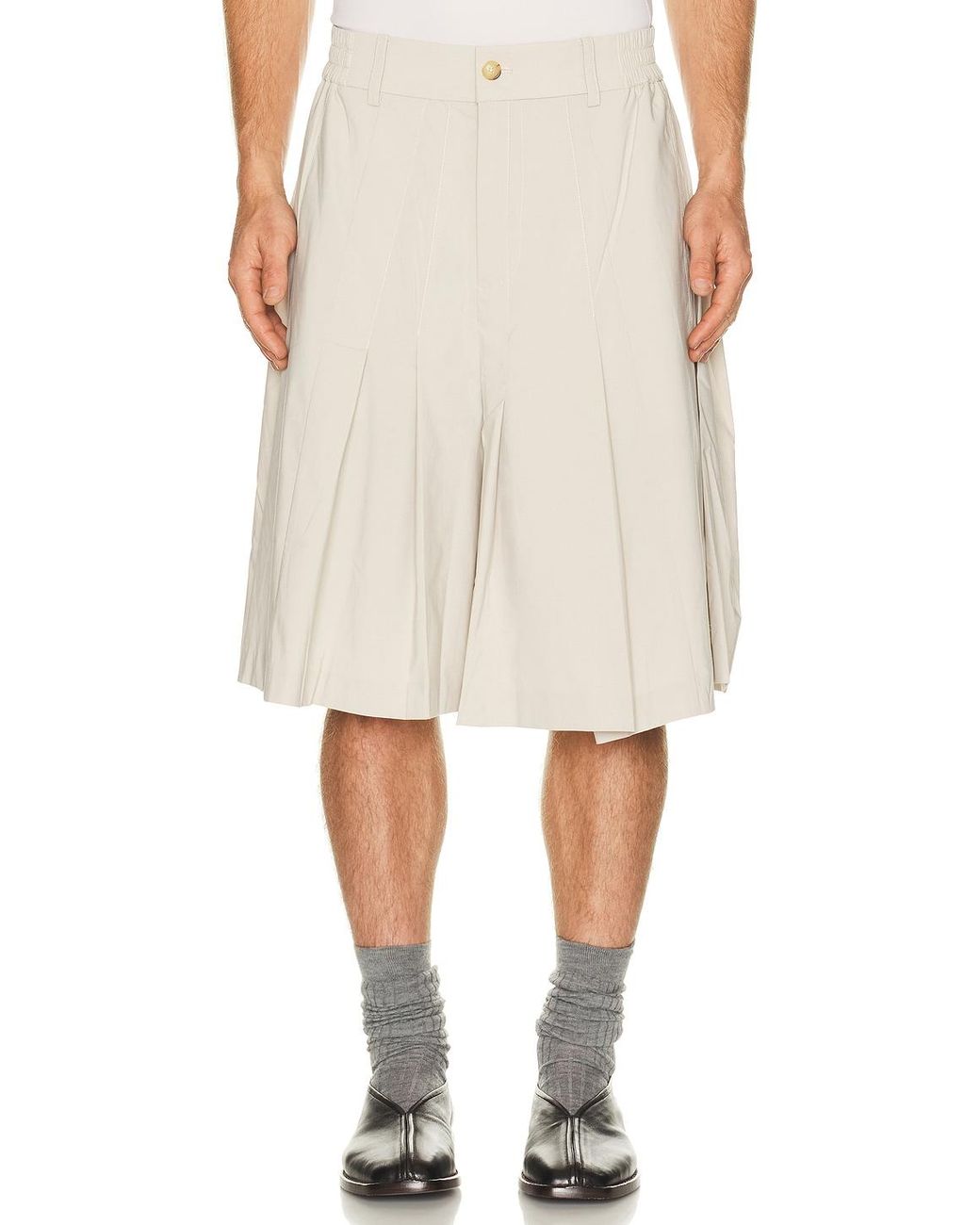 Feng Chen Wang Natural Irregular Pleats Shorts for men