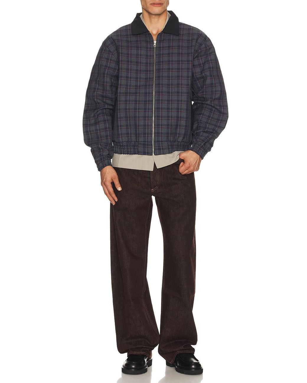 Pas Une Marque Gray Plaid Bomber Jacket for men
