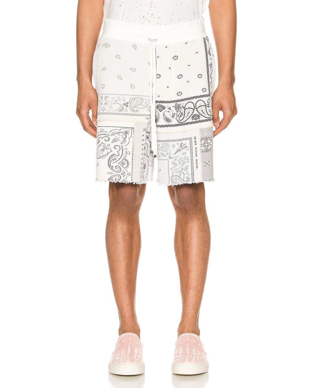Amiri Leather Off-white Bandana Reconstructed Shorts for Men - Save 30%
