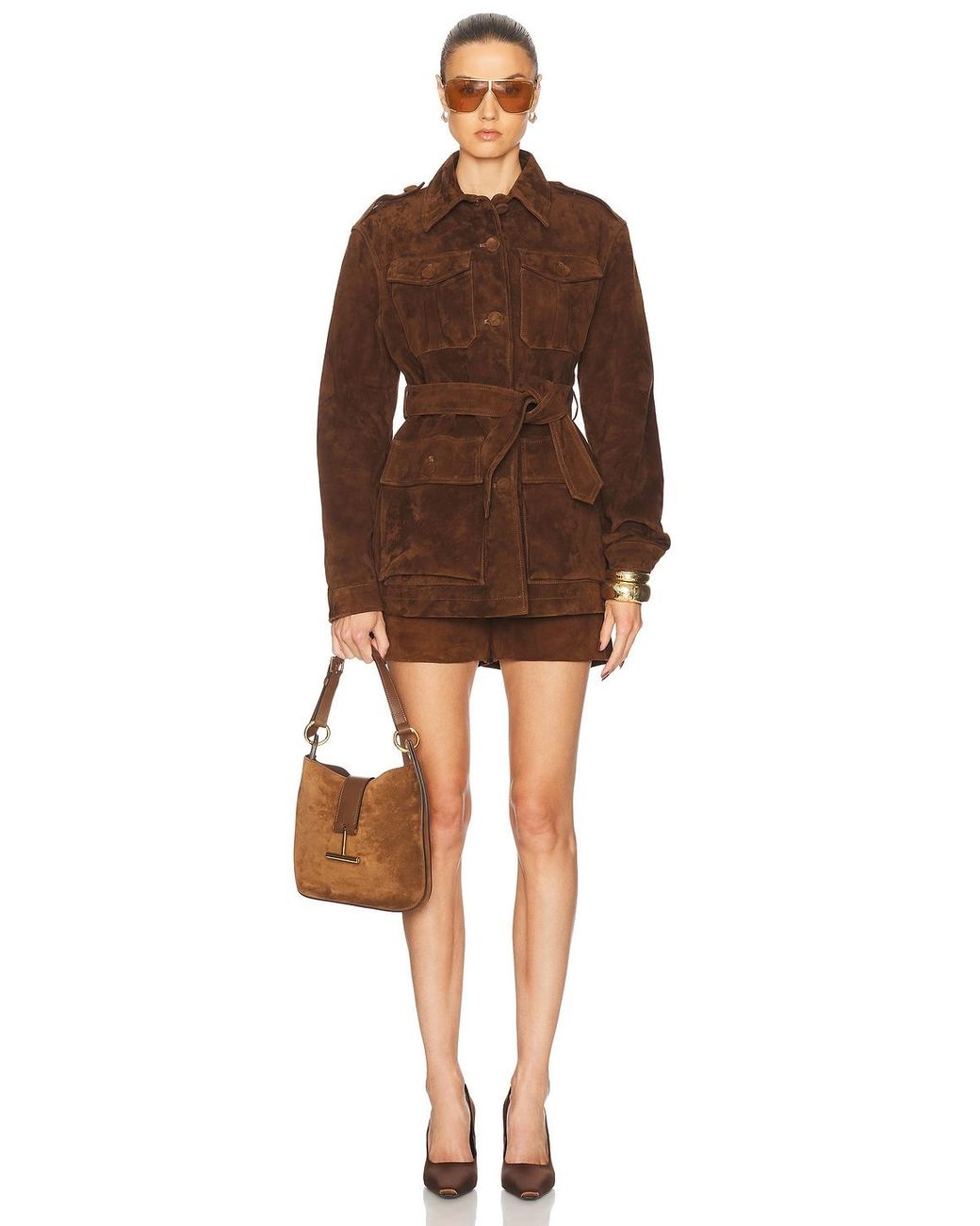 AEXAE Brown Leather Suede Short
