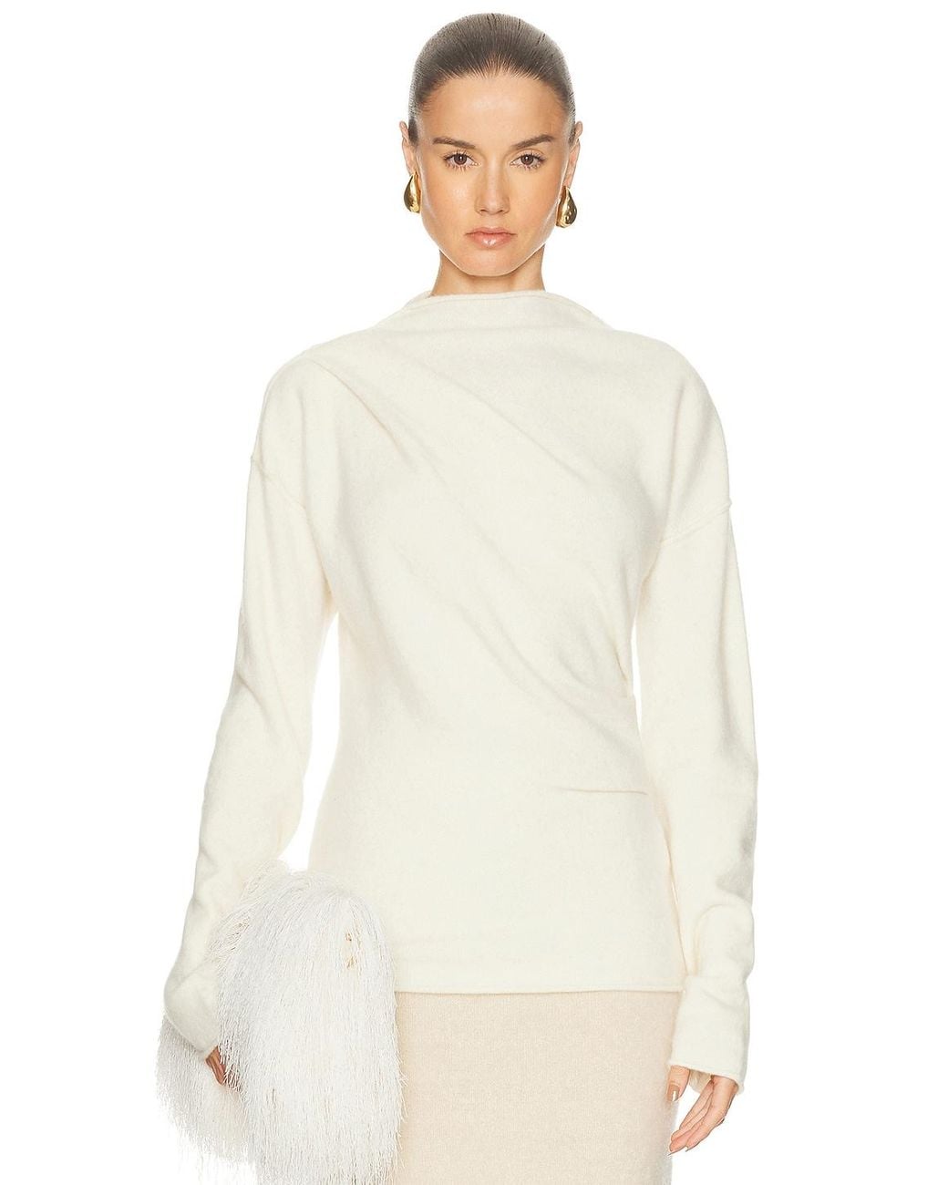 Helmut Lang White Slouchy Crew Top