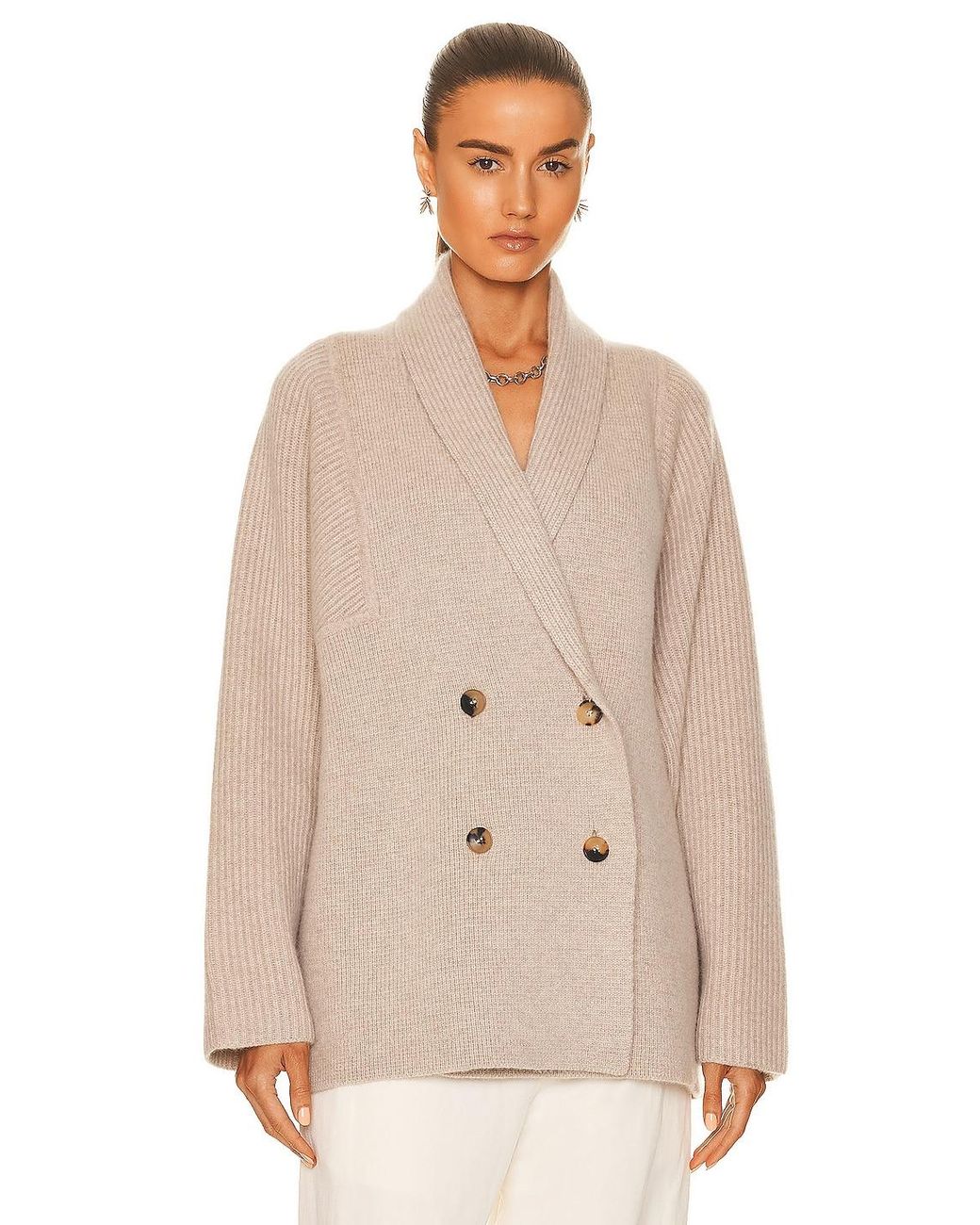 Co. Double Breasted Cardigan in Natural 