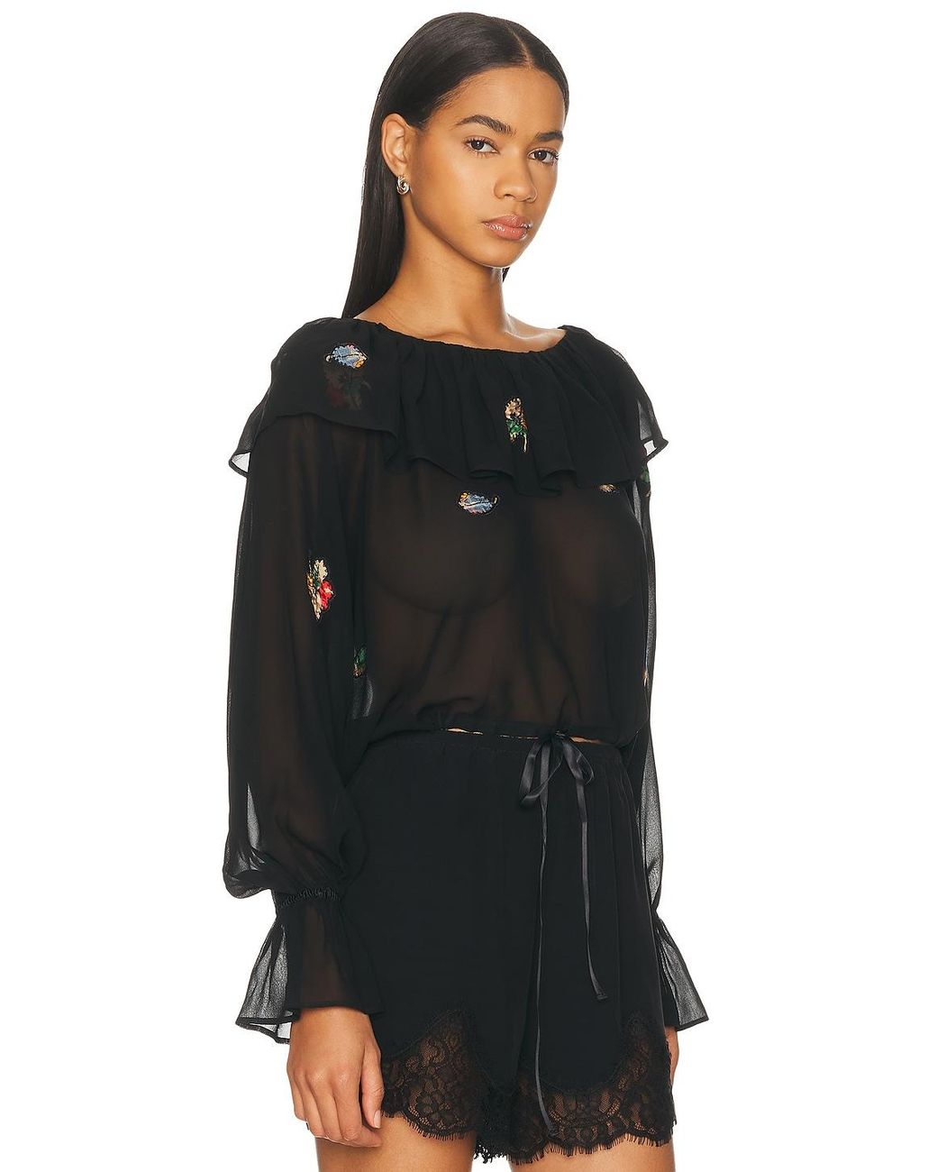 Bode Black Flower Toss Blouse