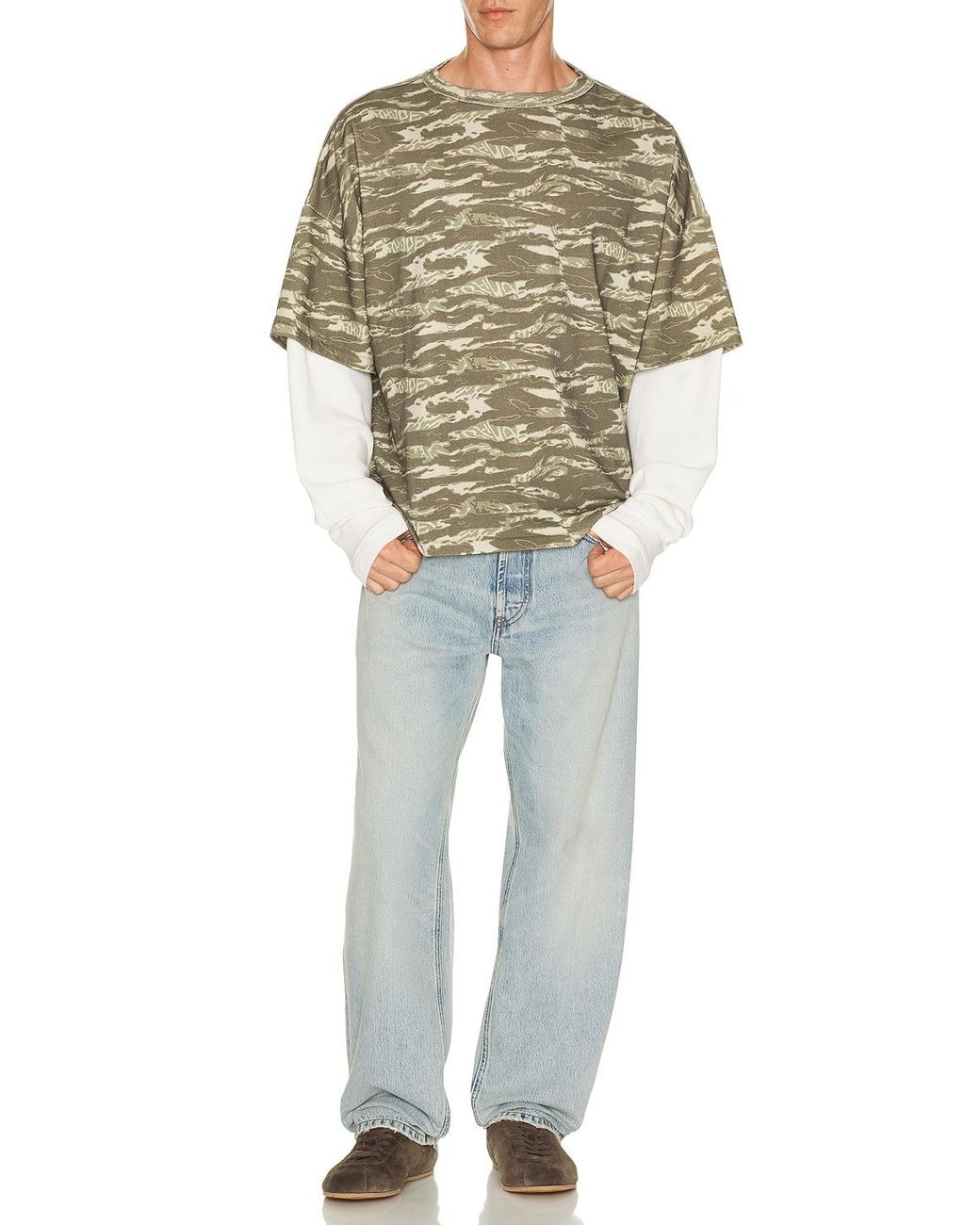 Rhude Multicolor Tiger Camo Double Layer Tee for men
