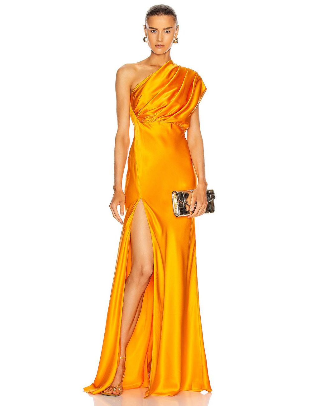 Michelle Mason Silk Asymmetrical Gathered Gown in Orange | Lyst