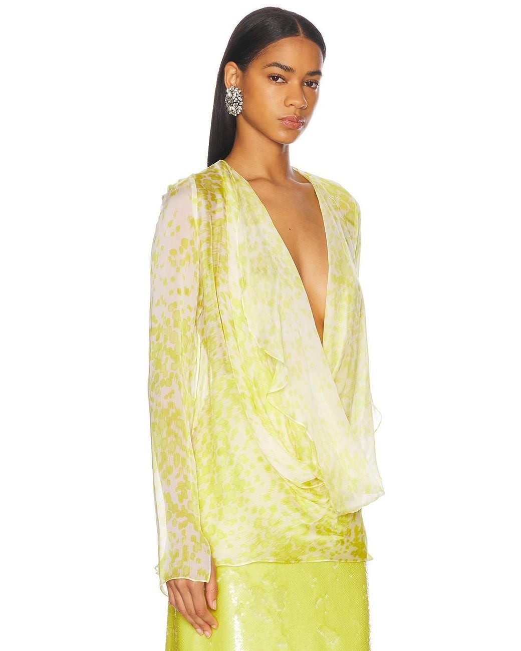 SEV Yellow Long Sleeve Draped Blouse