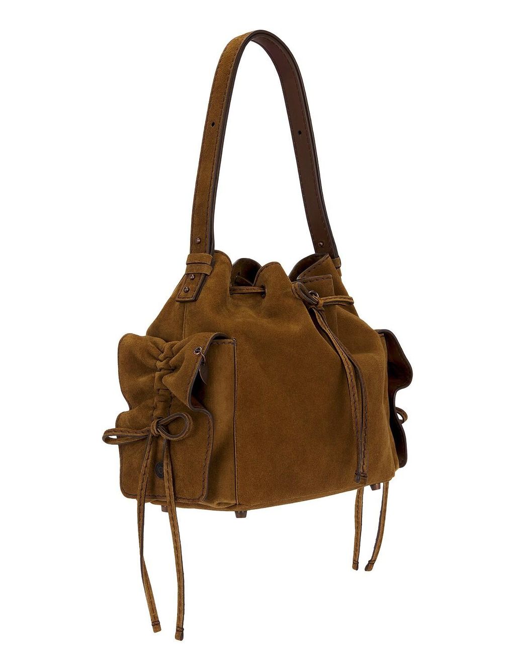 Acne Brown Multipocket Bucket Suede Bag