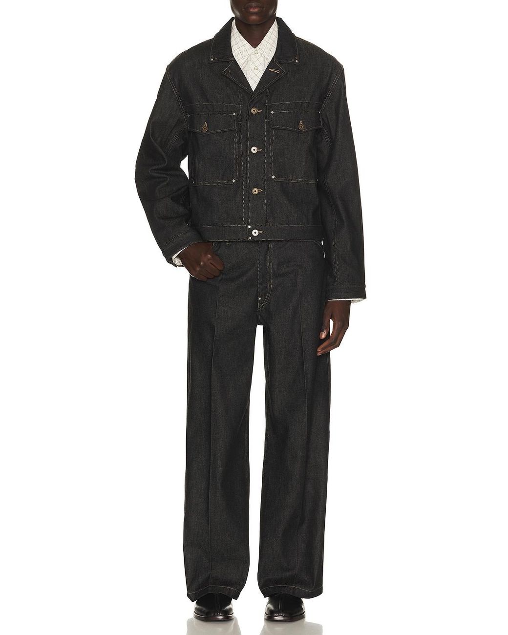 Lemaire Black Trucker Jacket With Studs for men