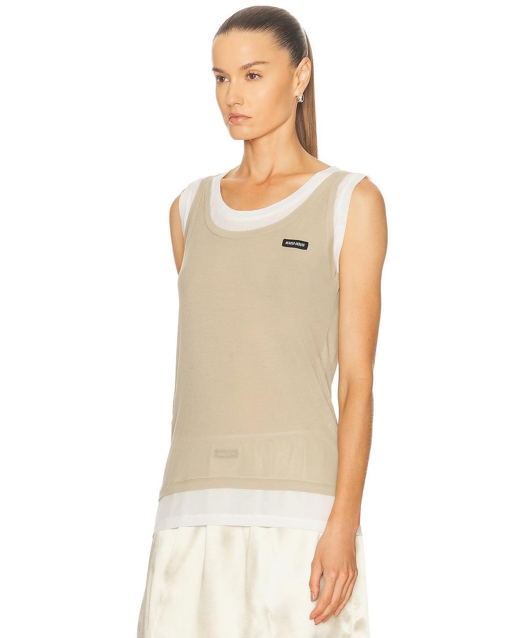 miu miu メッシュタンクトップ ホワイト Miu Miu Layered Tank Top in White | Lyst