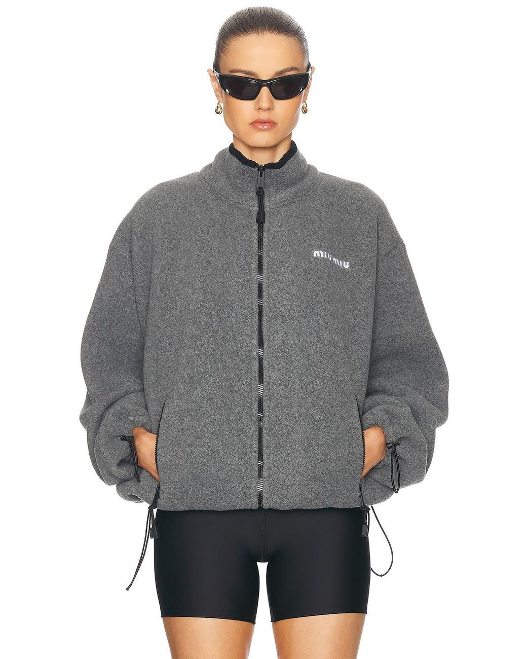Miu Miu Zip Up Jacket in Gray | Lyst Miu Miu Zip Up Jacket in Gray | Lyst