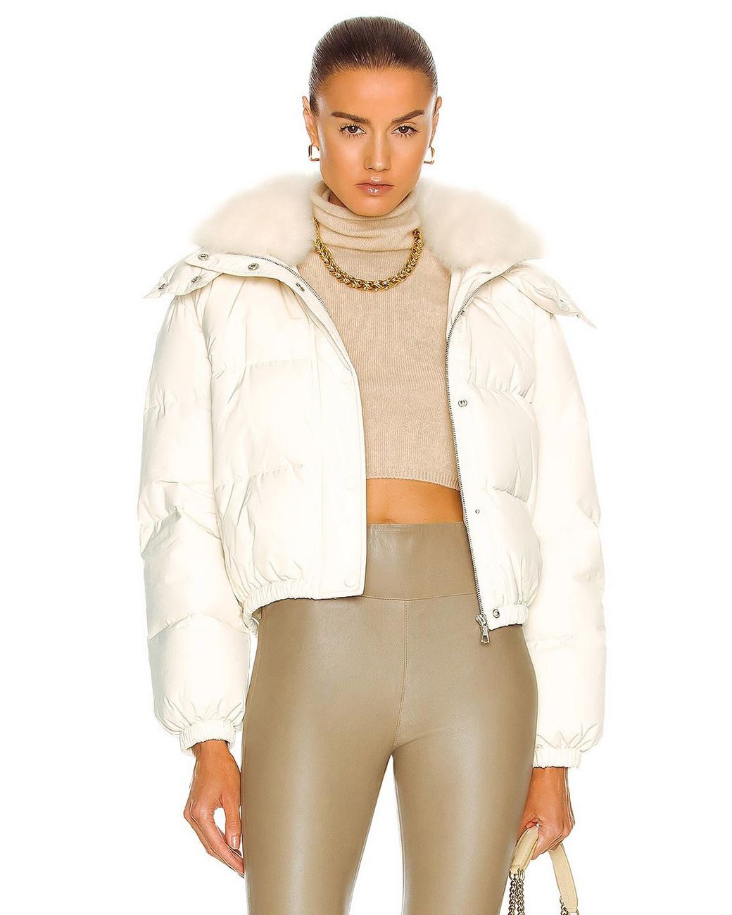 cropped down jacket with lambskin collar