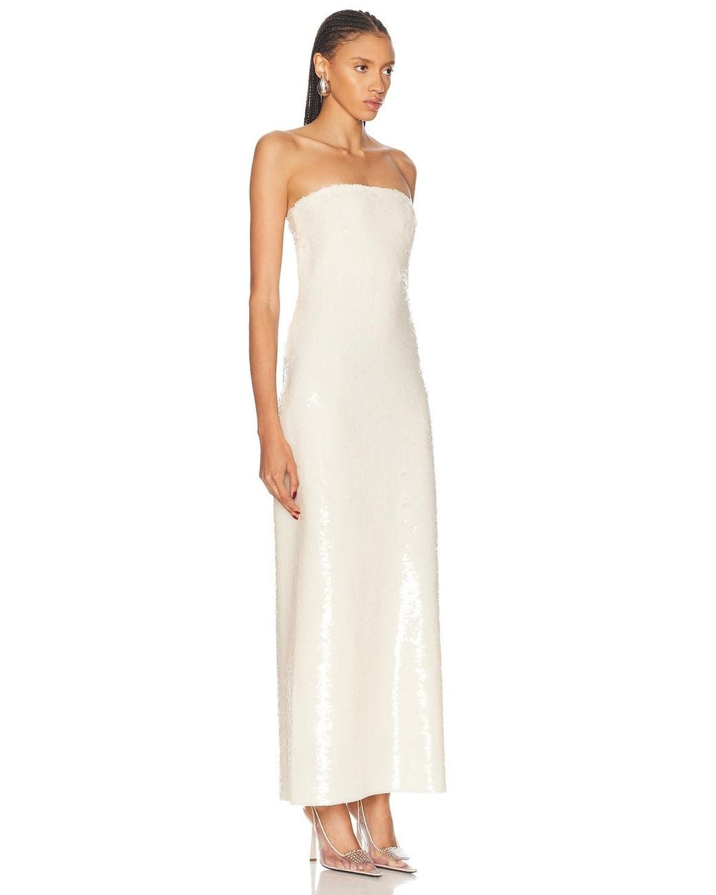 SEV White Sequin Strapless Midi Dress