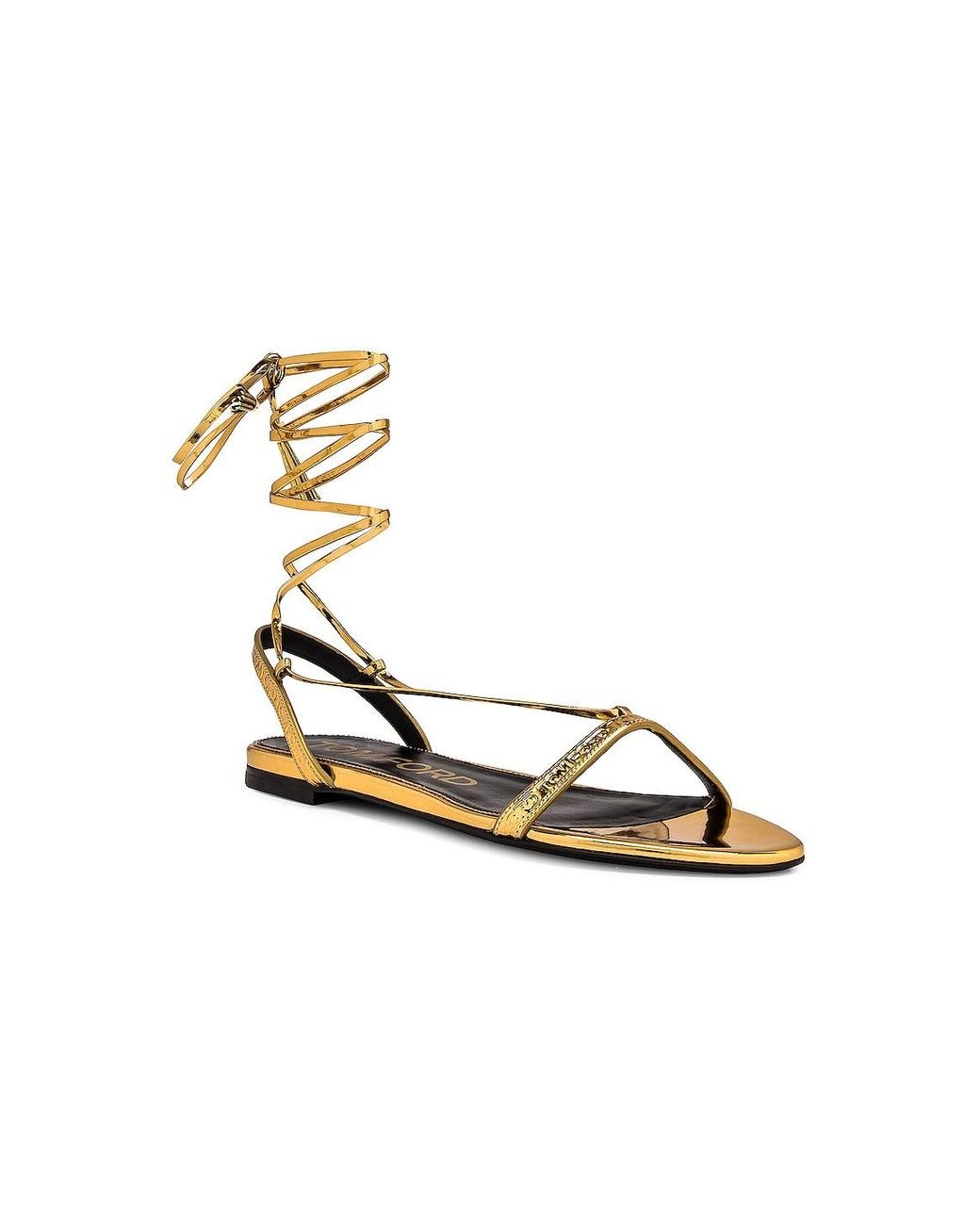 Tom Ford Mirror Ankle Wrap Flat Sandal in Metallic | Lyst