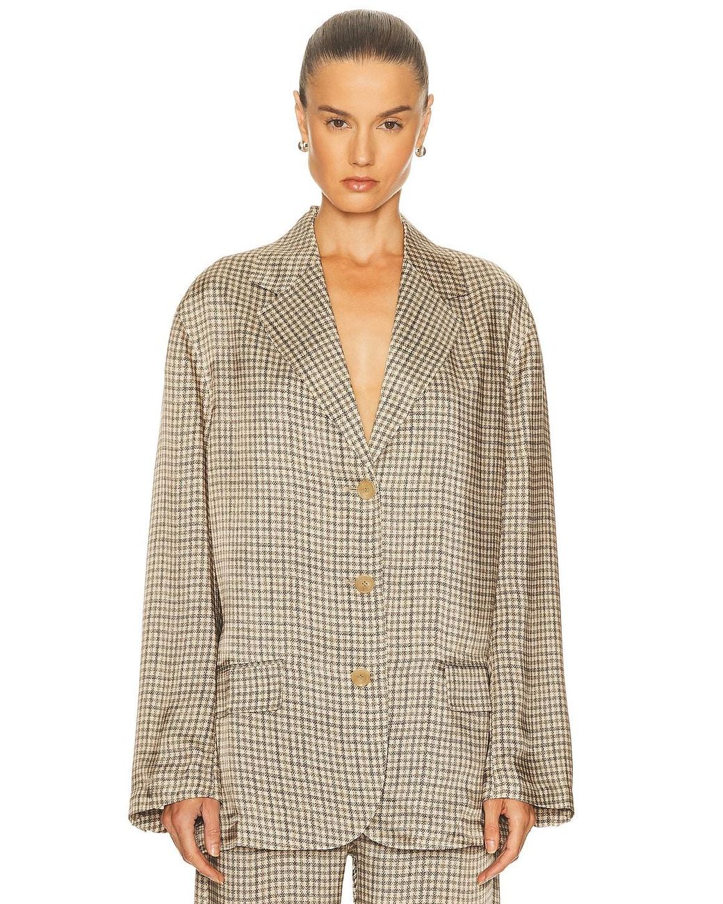 Acne Natural Junida Check Fluid Blazer
