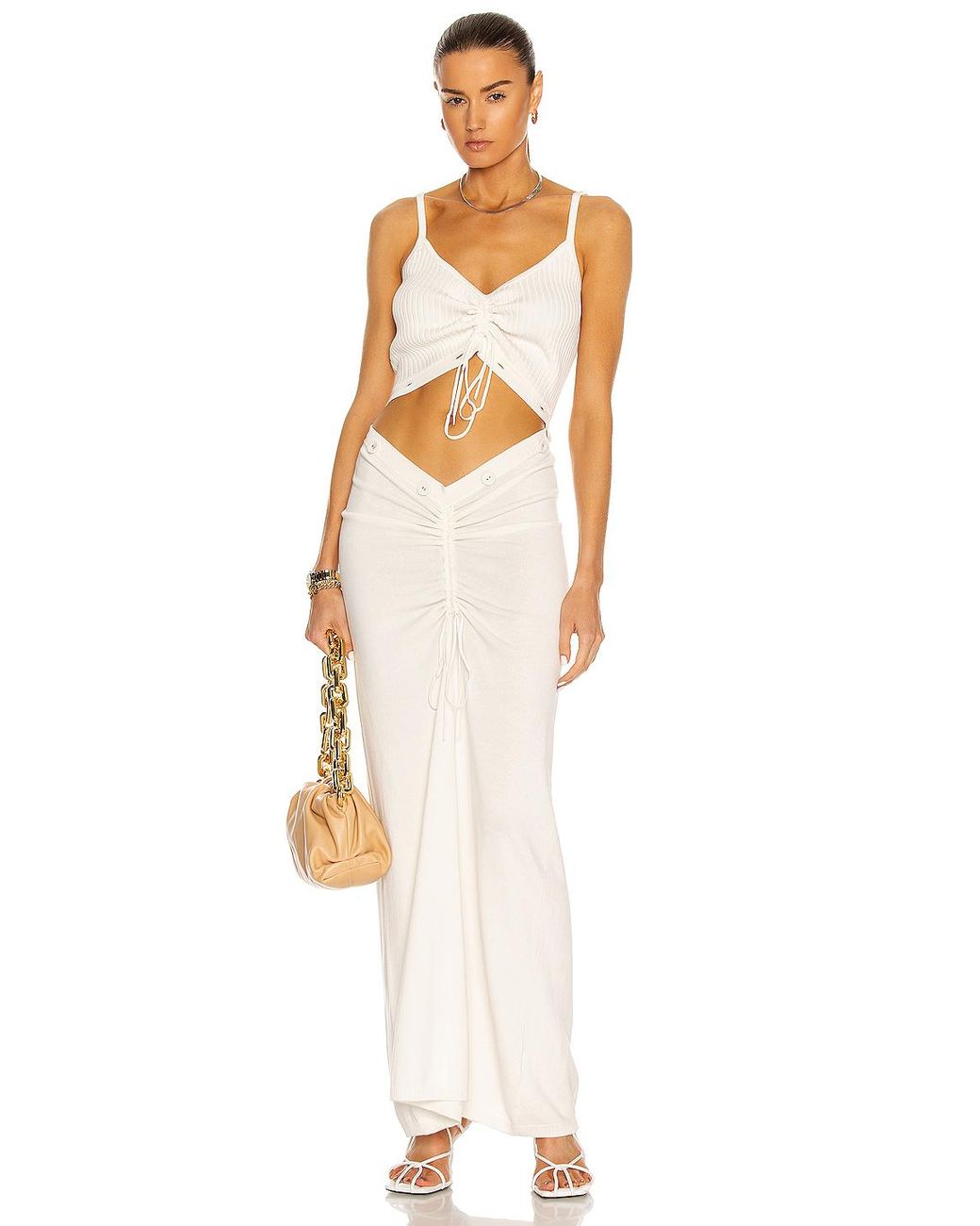 Christopher Esber Synthetic Ruched Disconnect Cami Knit Dress in Natural - Lyst