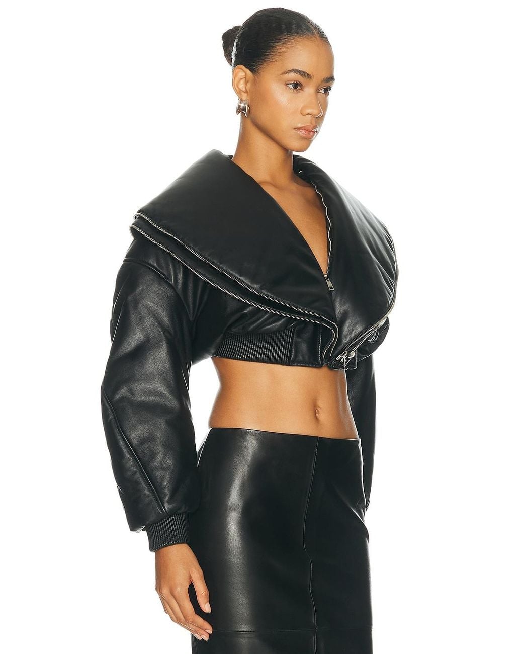 Givenchy Black Double Zip Collar Cropped Bomber Jacket