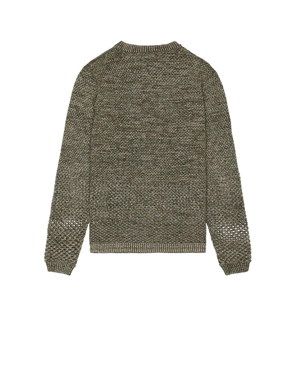 Isa Boulder Green Solid Crochet Crewneck Sweater for men