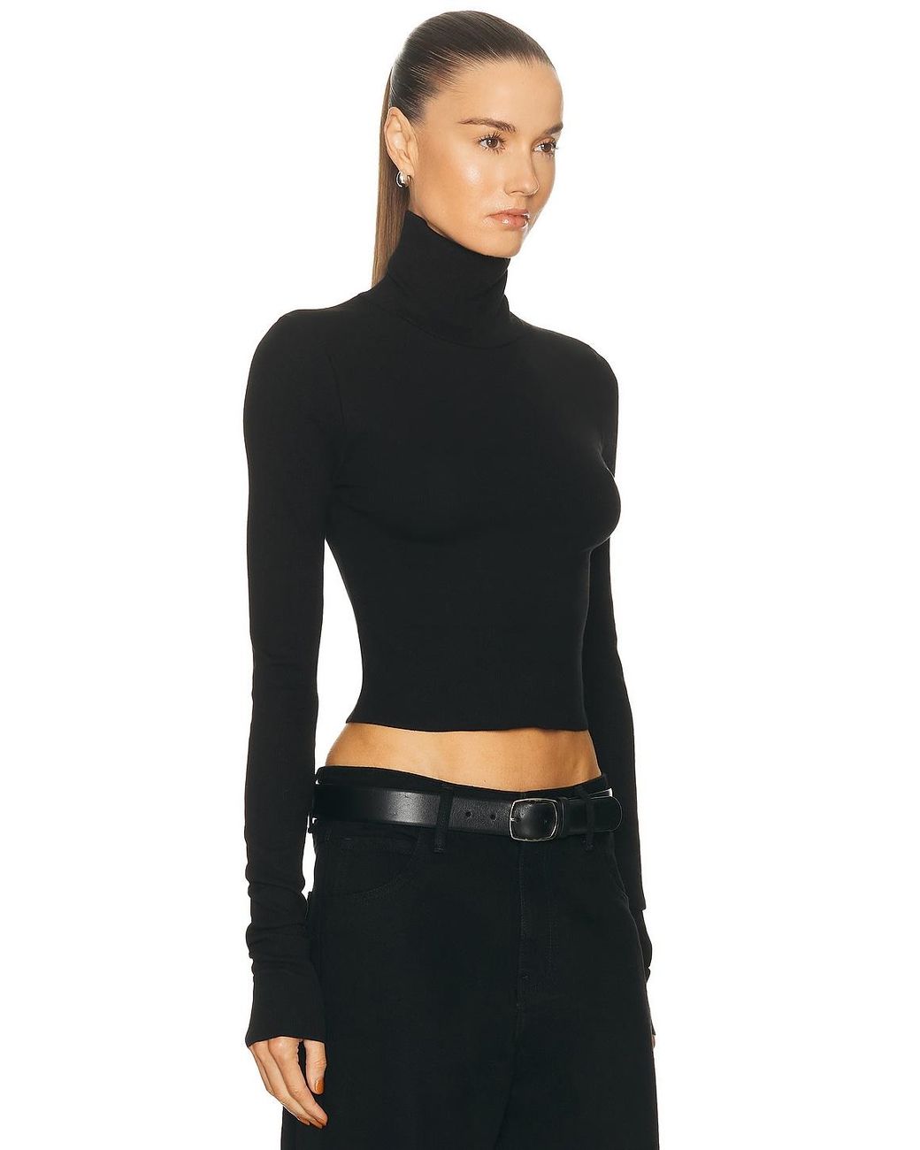 ÉTERNE Black Cropped Fitted Turtleneck Top