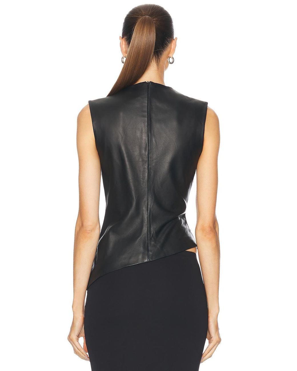 AEXAE Black Leather Ruched Top