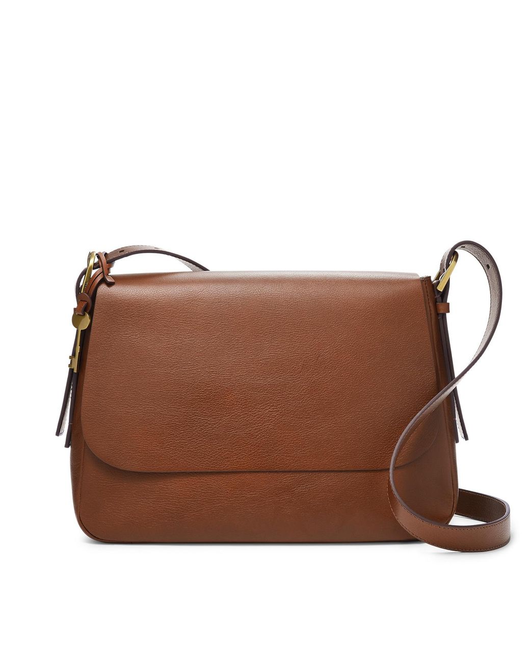 Fossil Harper Ecoleather Large Flap Crossbody Purse Handbag in Brown