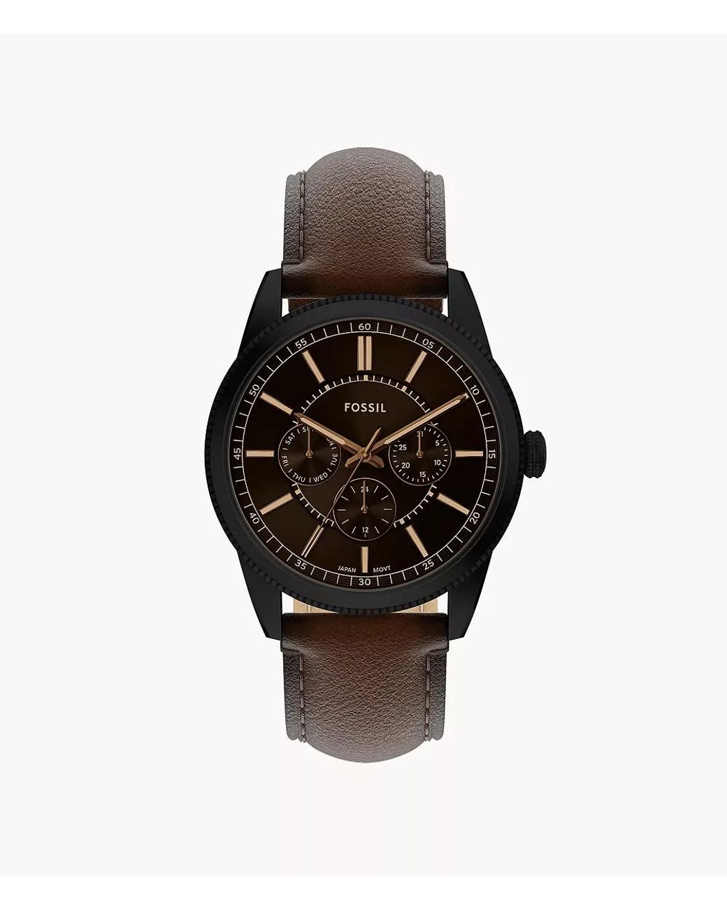 Fossil Black Pearson 42 Mm Multifunction Brown Leather Watch for men
