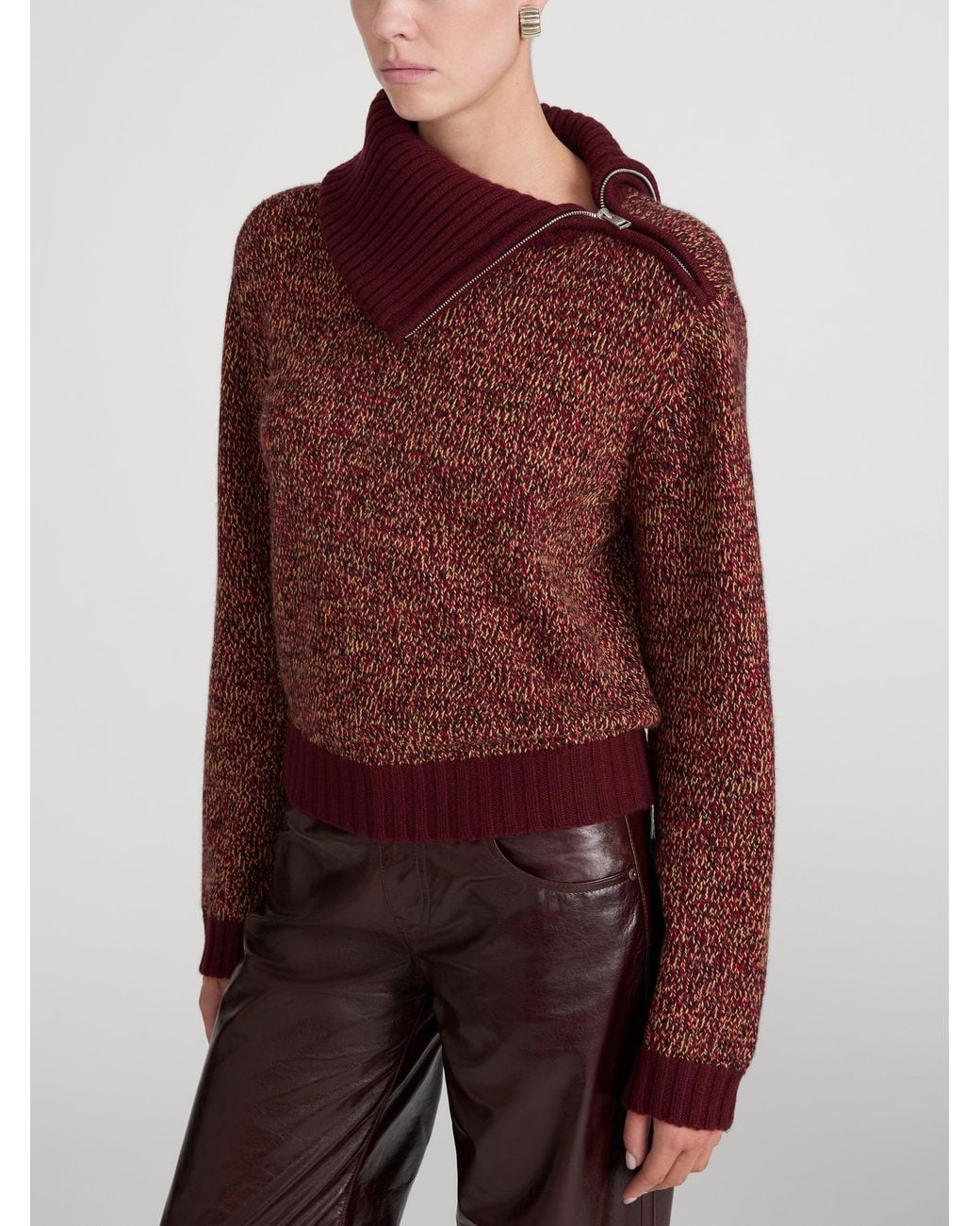 FRAME Red The Marled Zip Sweater