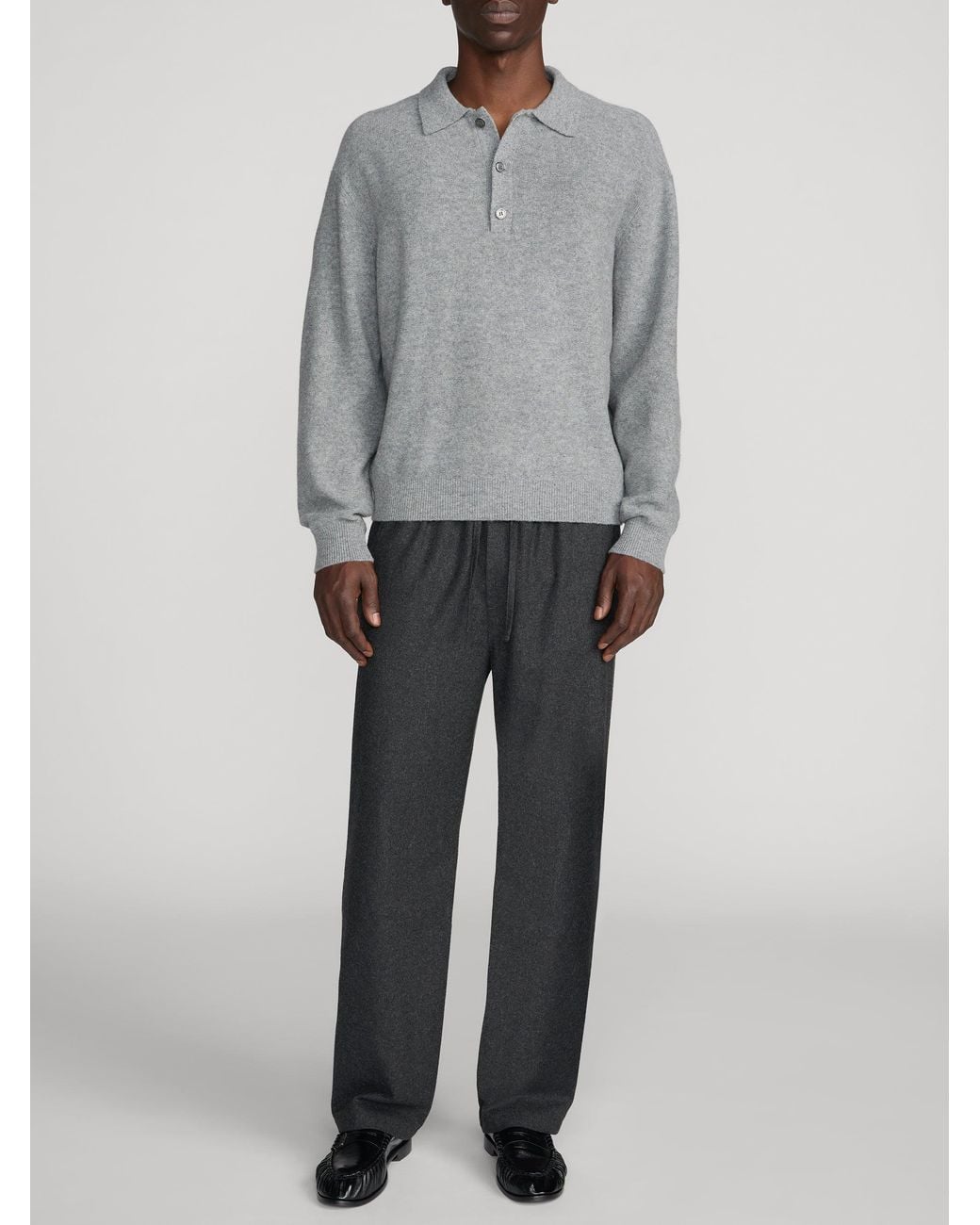 FRAME Gray Boiled Wool Polo Sweater for men