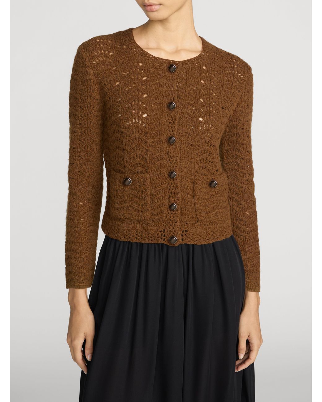 FRAME Brown The Chevron Knit Cardi
