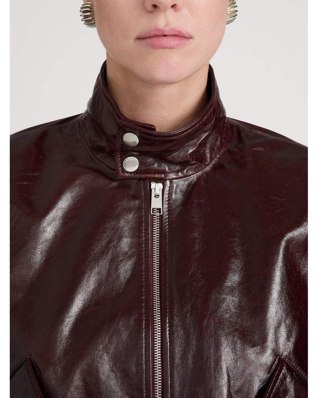 FRAME Brown The Patent Leather Harrington Jacket