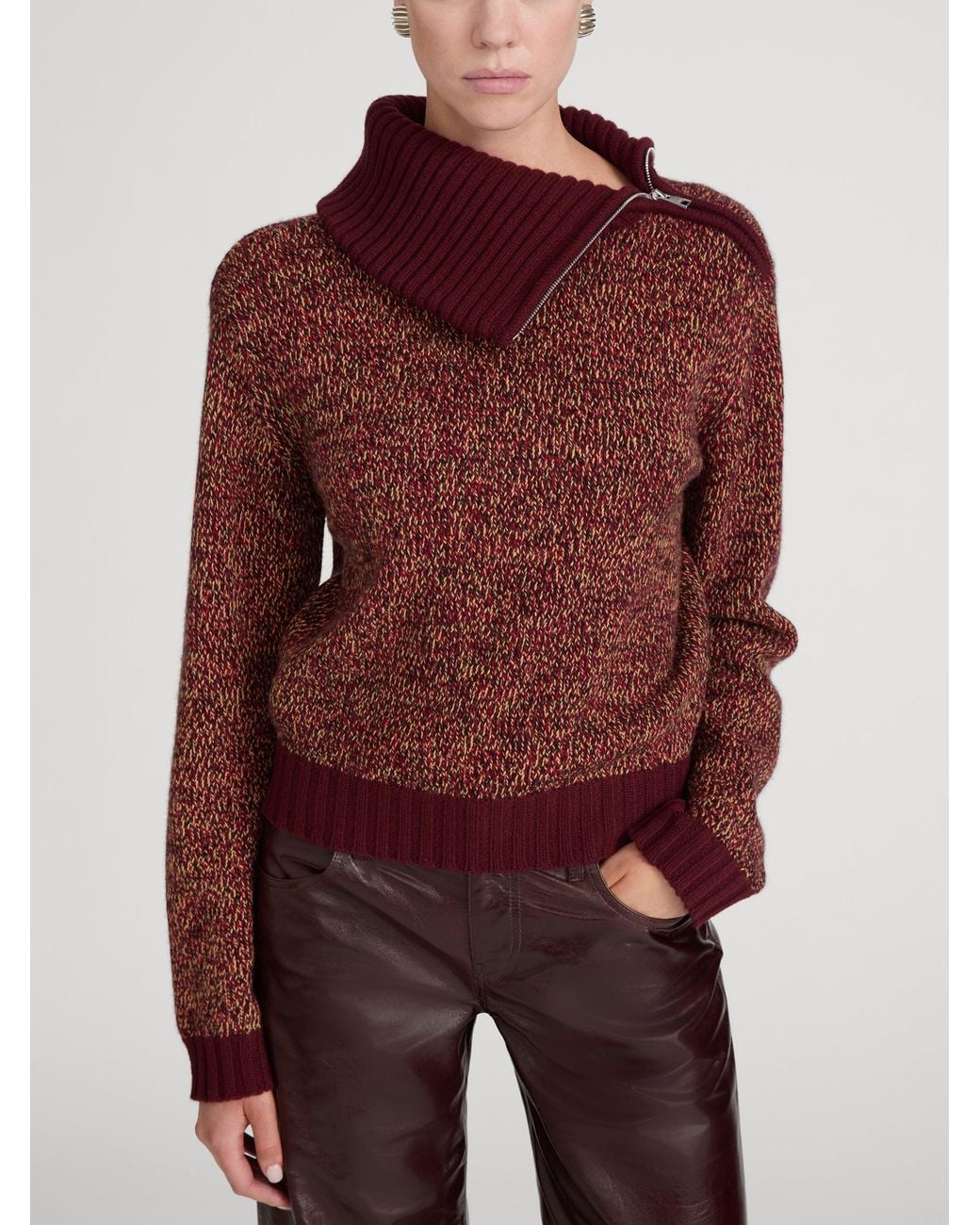 FRAME Red The Marled Zip Sweater