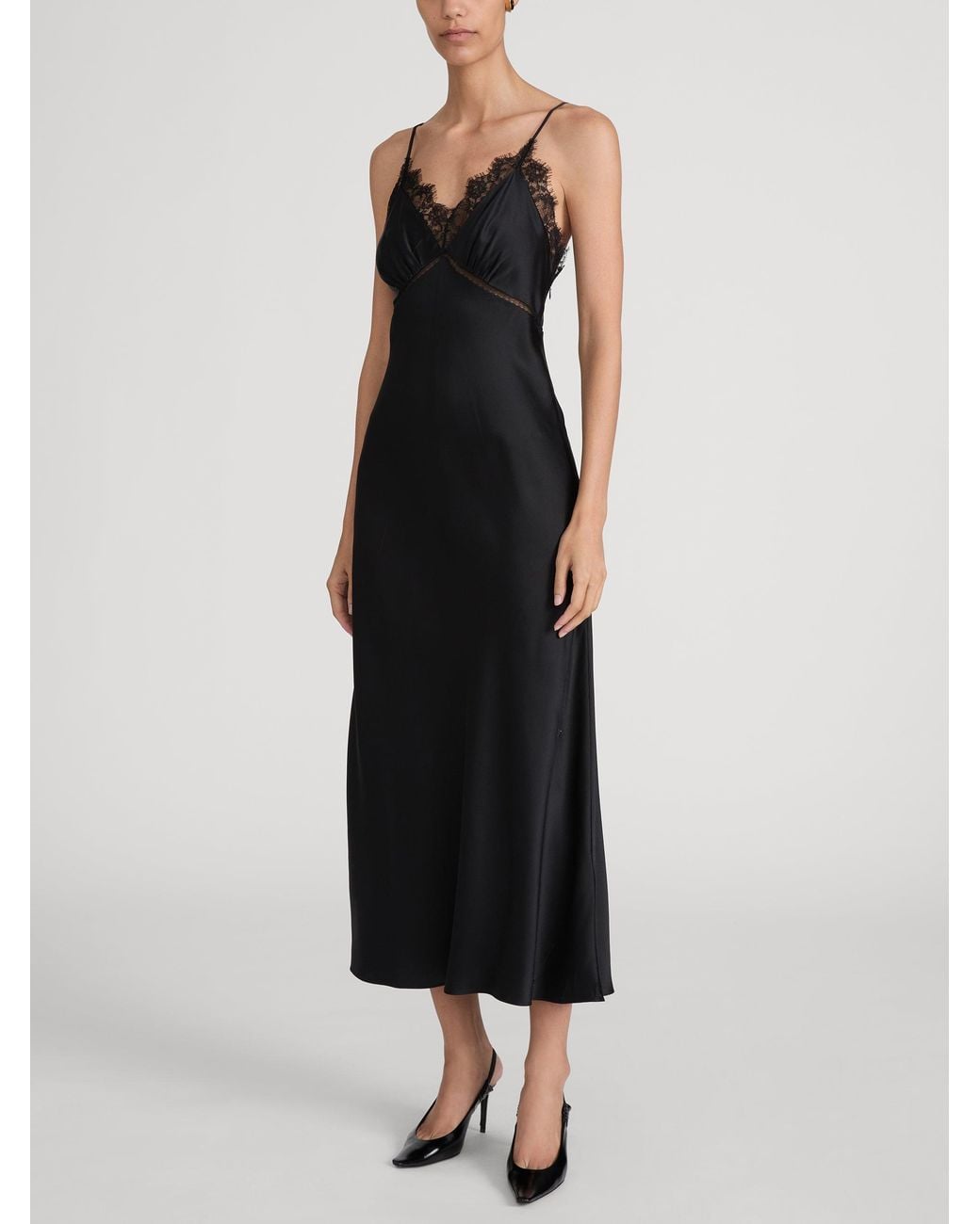FRAME Black The Silk Lace Slip Dress