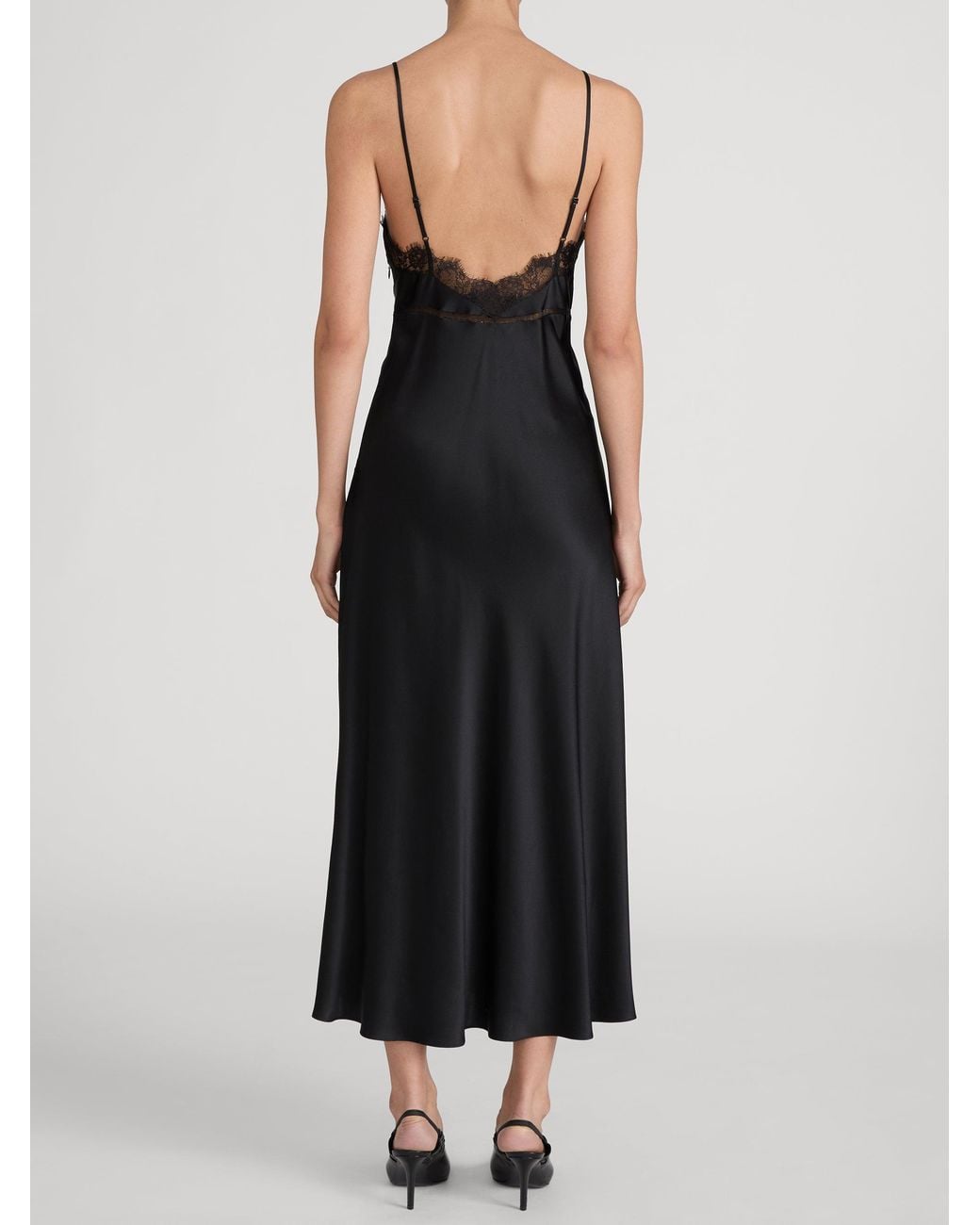 FRAME Black The Silk Lace Slip Dress