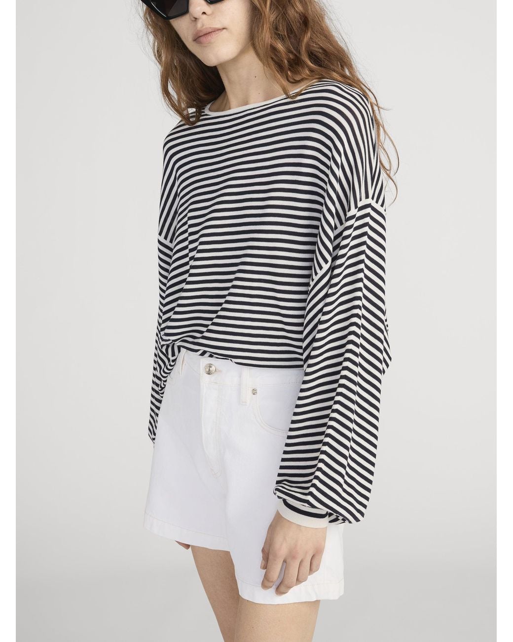 FRAME Gray The Striped Slouchy Sweater